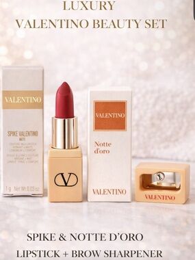 Valentino Beauty Mini Bundle – Lipstick Notte d’Oro  Brow Sharpener (Luxury Set)